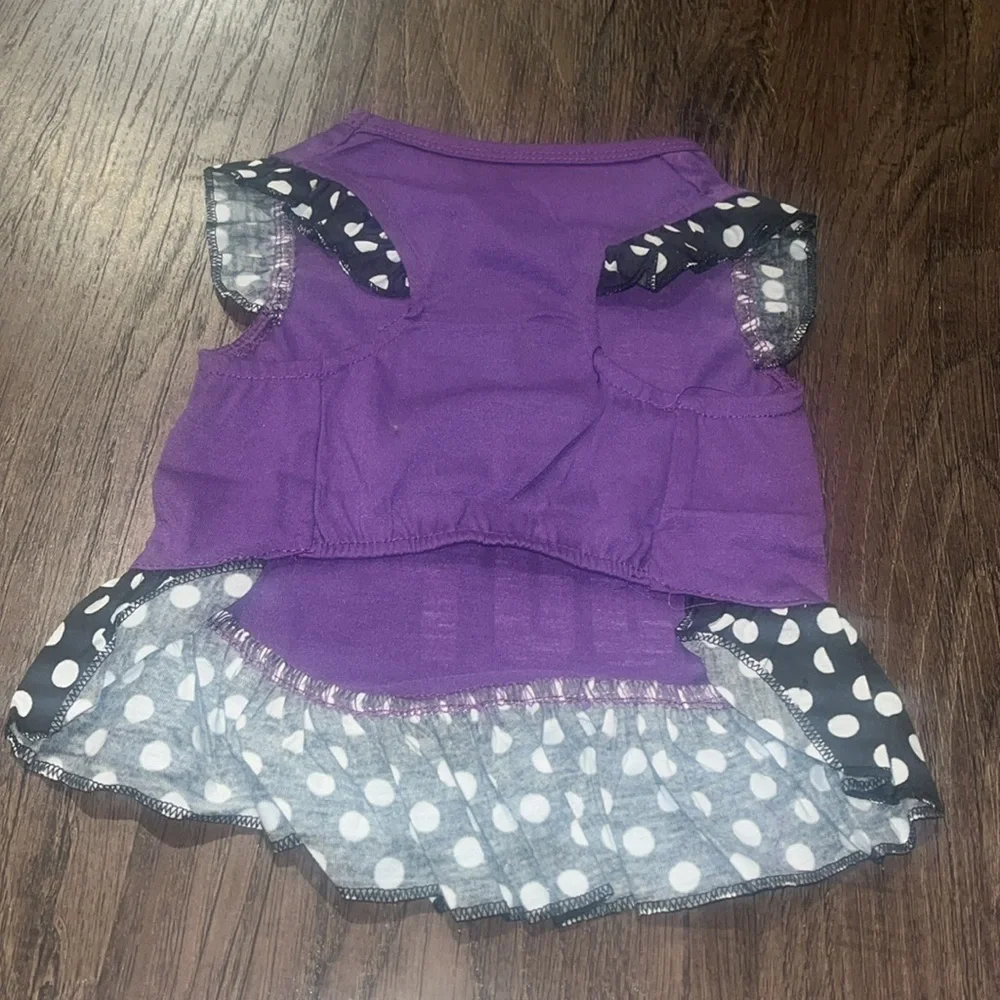 small dog purple and black polkadot dress